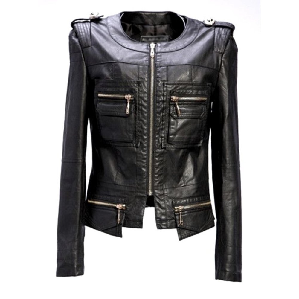 ** PTT Genuine Black Leather Zip Front Jacket Size S ( Asian M)